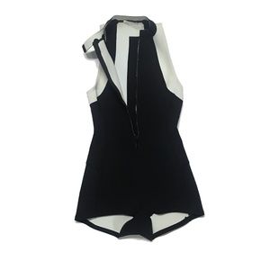 Zara Black + White One Piece Swimsuit w Front Zip